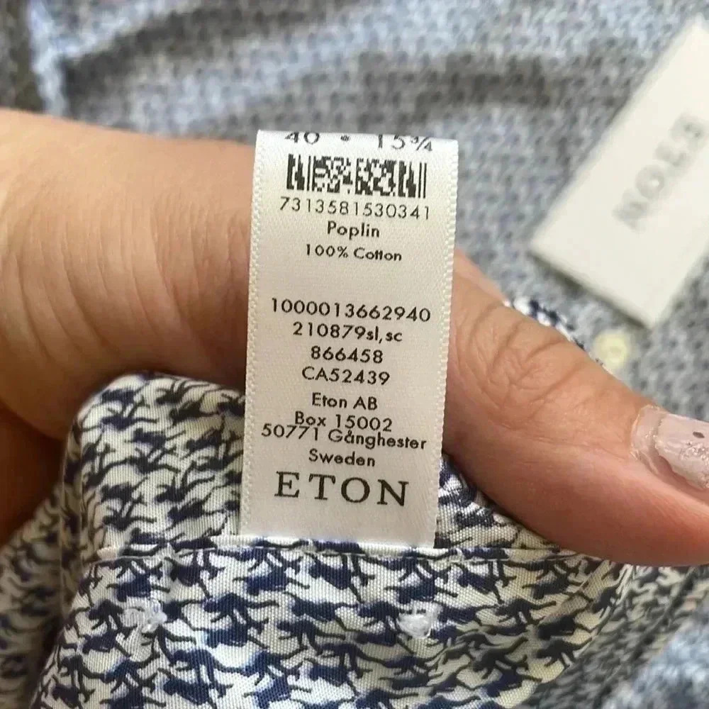 NWT Eton Slim Fit Patterned Men’s Dress Shirt Sz 40 ( 15.75”) - Picture 5 of 7